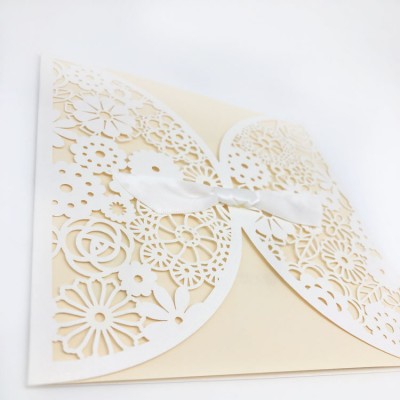 Pearlescent Laser Cut Paper Card For Wedding Invitation Card